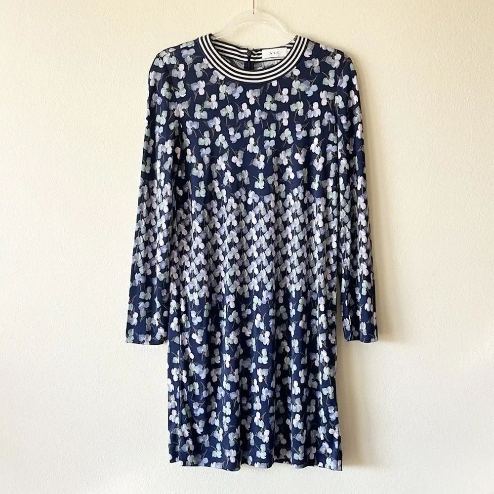 A.L.C. Floral Print 100% Silk Sheath Long Sleeve Dress